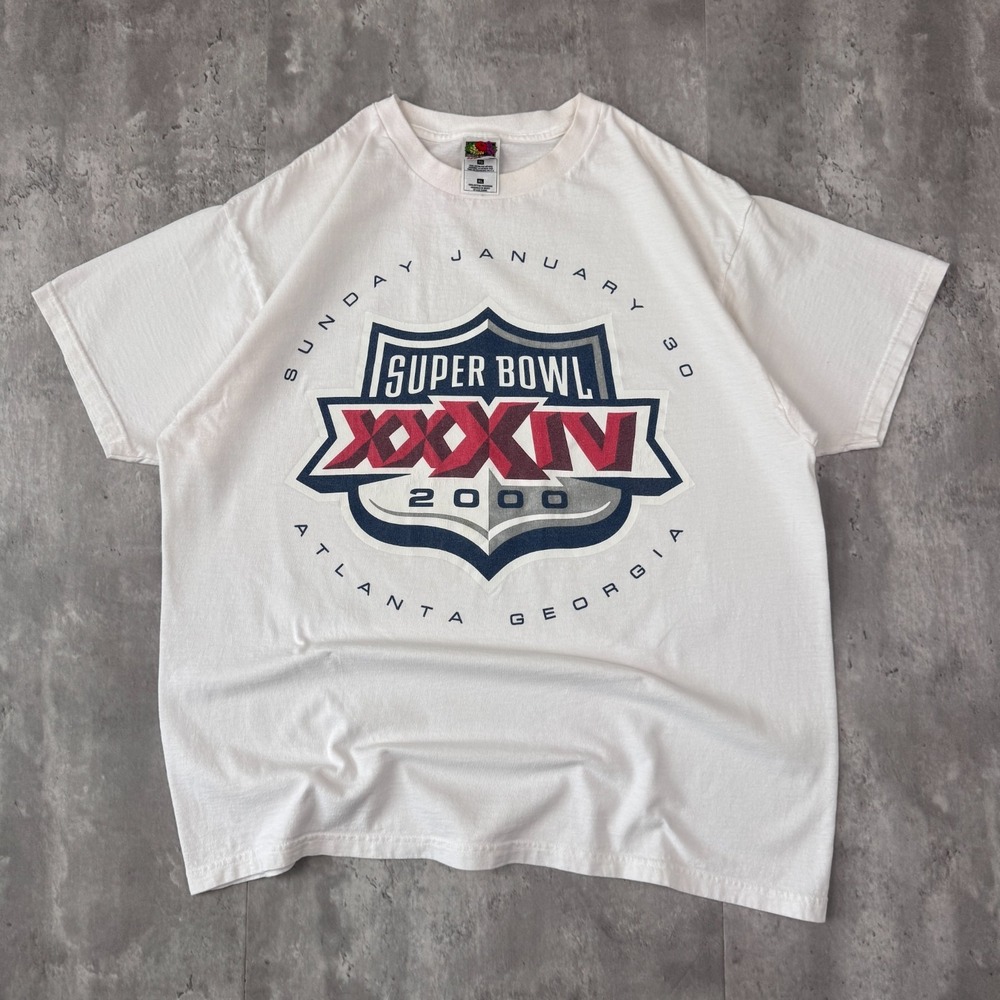 Vintage Super Bowl XXXIV T-Shirt Mens XL White 2000 NFL Atlanta Football